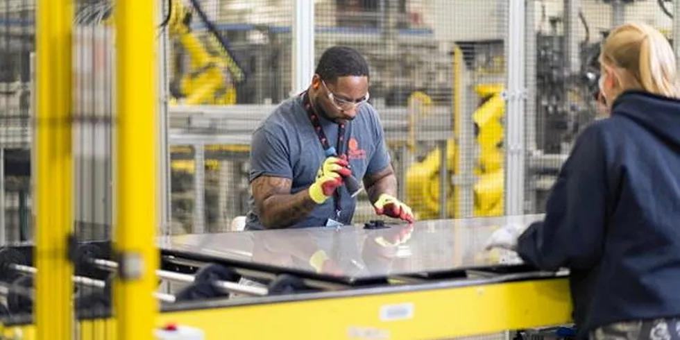 A First Solar solar manufacturing plant in Ohio. The company is investing billions of dollars to expand panel production in the US.