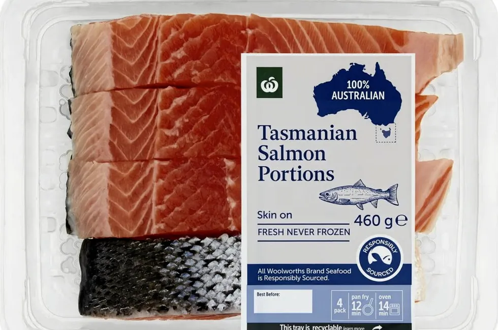 Tasmanian salmon portions sold under Woolworths' own brand.