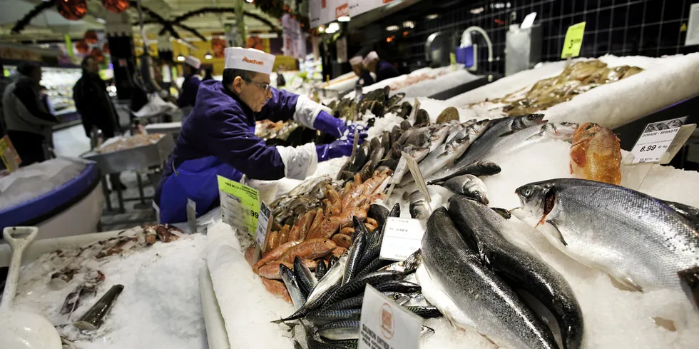 Picture from the fish counter in the supermarket chain Auchans in Lille, France.