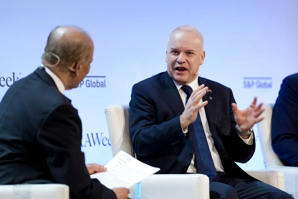 Equinor chief executive Anders Opedal (right) answers a question during the CERAWeek by S&P Global energy conference in Houston, Texas, US on 11 March 2025.