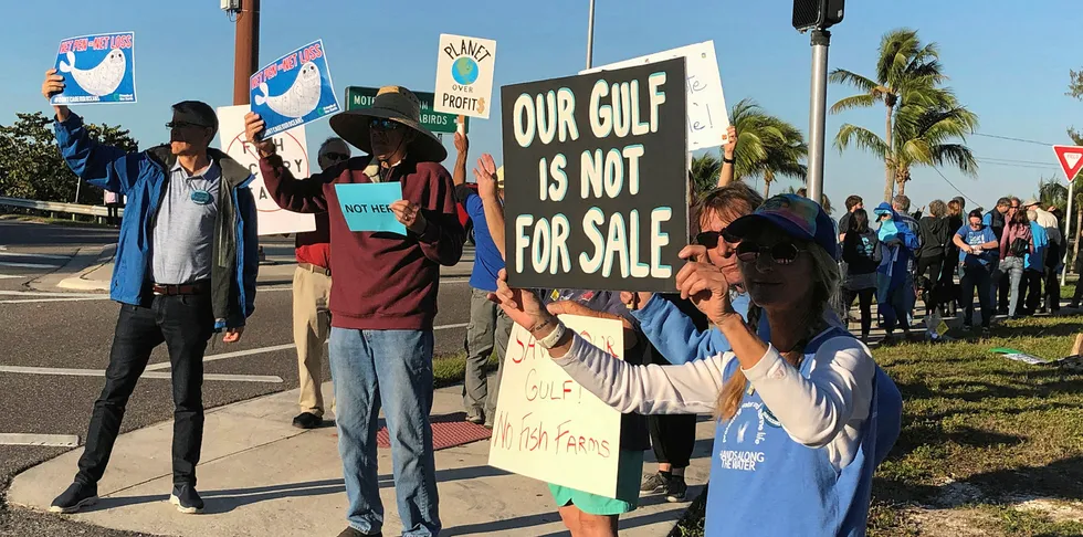 Protestors rally at an EPA meeting concerning the Velella Epsilon offshore project.