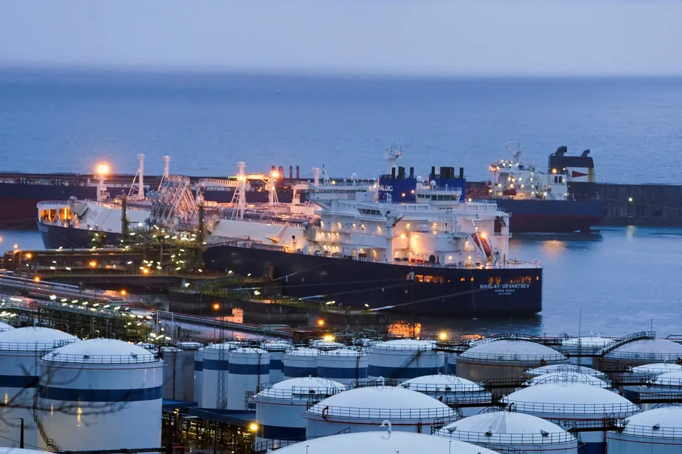 An LNG carrier unloads Russian gas in the port of Bilbao, Spain, in March 2022.