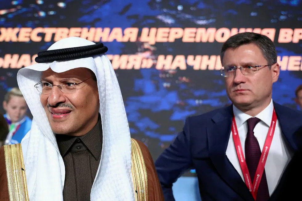 Opec talks: Saudi Energy Minister Abdulaziz Bin Salman and Russian Energy Minister Alexander Novak attend the Energy Week International Forum in Moscow, Russia