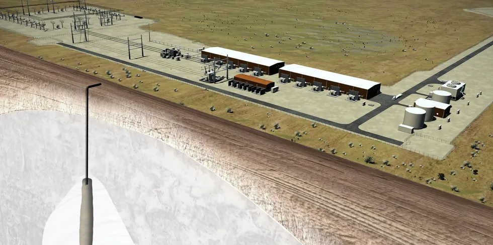 A rendering of the Advanced Clean Energy Storage project in Utah, showing one of the salt caverns that will be used to store green hydrogen.