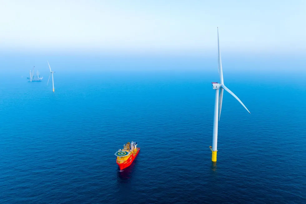 A GE Vernova Haliade-X 13MW wind turbine in place at the Dogger Bank wind farm.