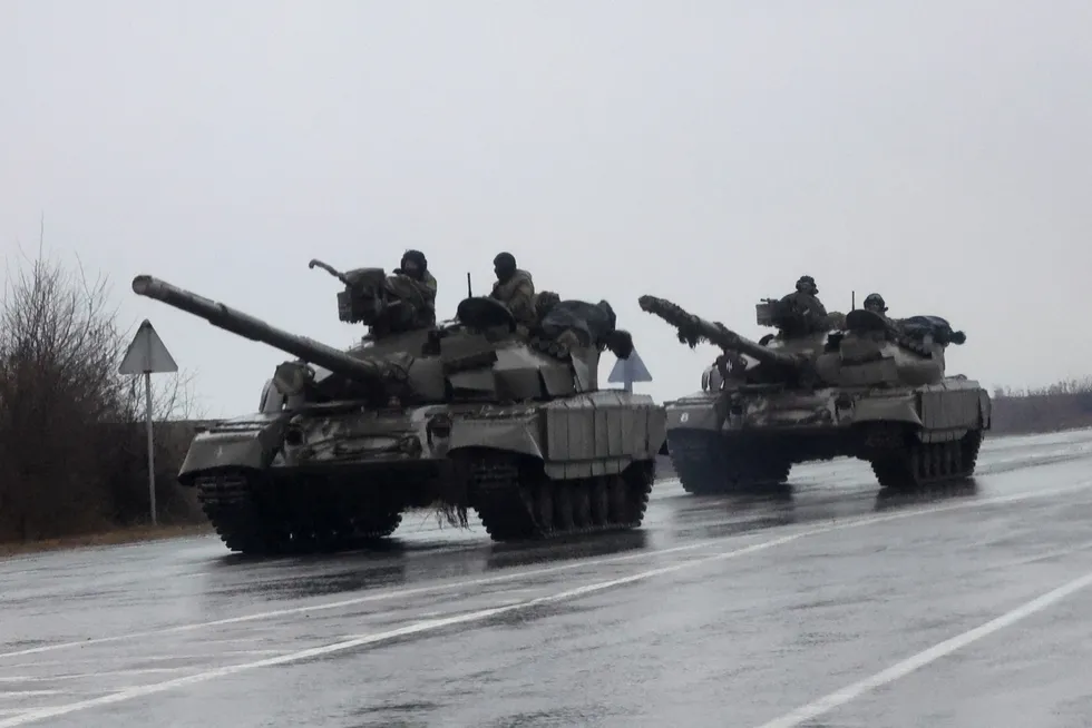 Escalation: tanks move into the city, after Russian President Vladimir Putin authorized a military operation in eastern Ukraine, in Mariupol