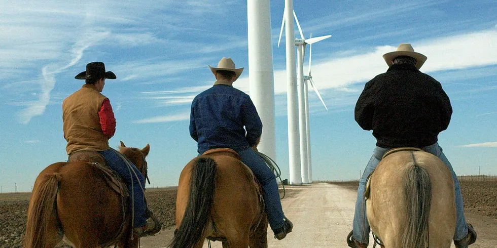 Suzlon turbines at a wind farm in Texas.