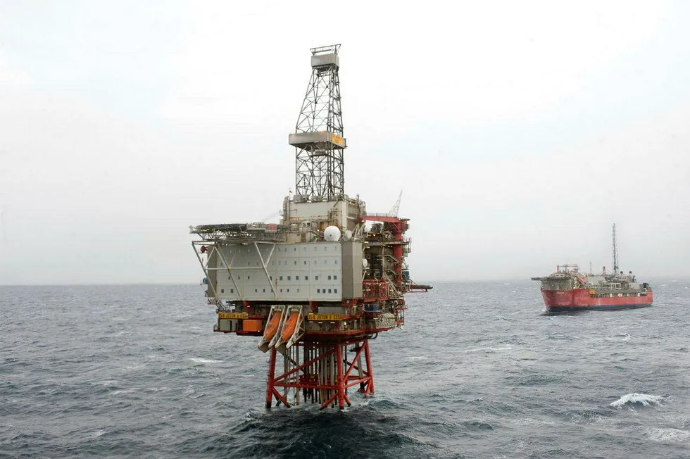 North Sea facilities: the Jotun B wellhead platform and Jotun A FPSO