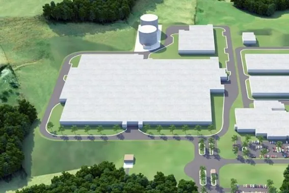 An artist's rendering of Pure Salmon's land-based salmon project in Virginia.