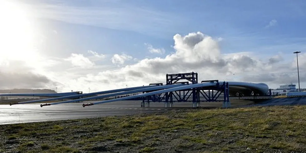 107-metre-long blades outside LM Wind Power's Cherbourg factory