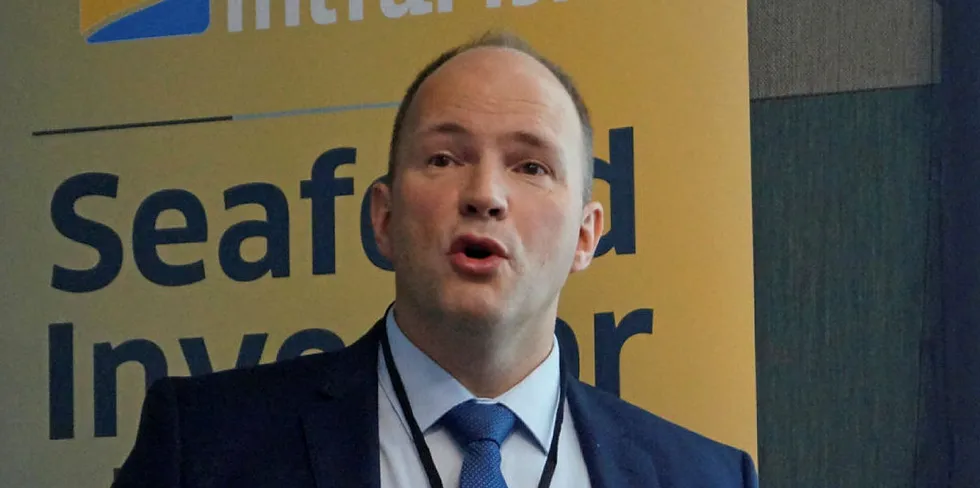 Bakkafrost CFO Hogni Dahl Jakobsen at the IntraFish Seafood Investor Forum in London, 2019.