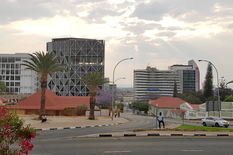 Key road junction overlooking Windhoek city centre in Namibia.
