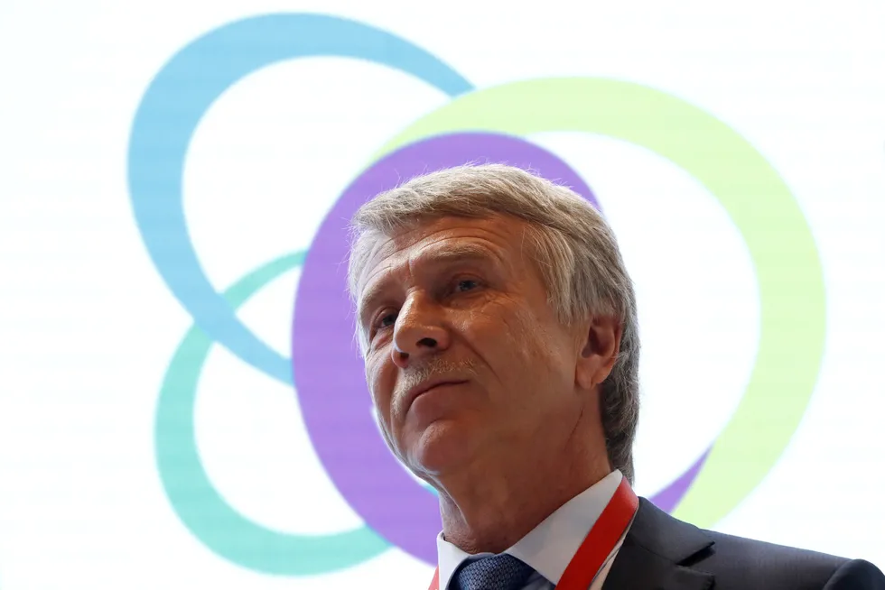 Switch: Novatek executive chairman Leonid Mikhelson pictured at the Russian Energy Week conference in Moscow