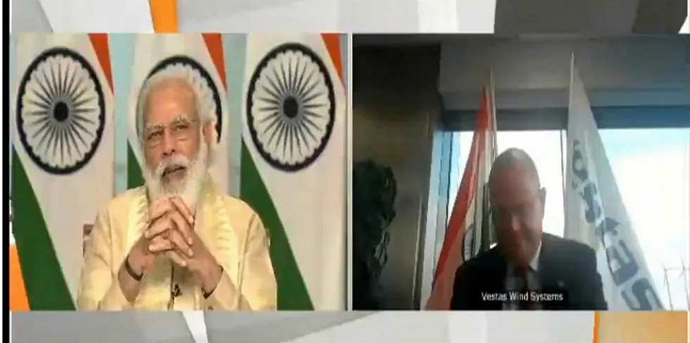 Indian PM Narendra Modi and Vestas CEO Henrik Andersen talk wind power.