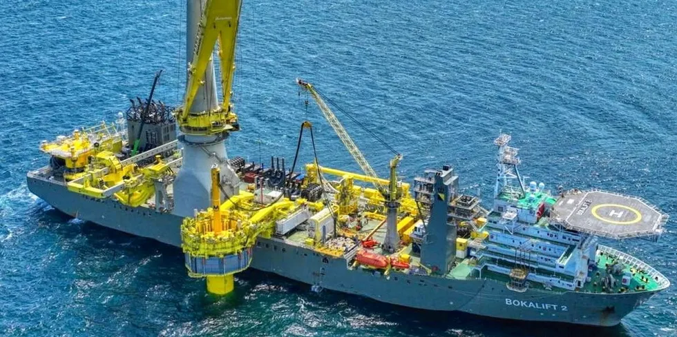 The Bokalift-2 wind turbine installation vessel is set to start deploying monopiles on the Moray West array in Scotland