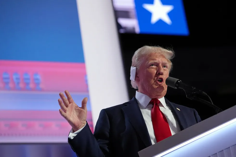 Donald Trump speaks after officially accepting the Republican presidential nomination on stage on the fourth day of the Republican National Convention.