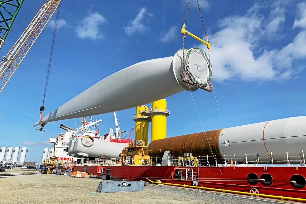 Blades being unloaded for Dominion Energy's CVOW array