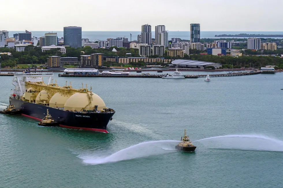 Northern bound: an LNG carrier near the city of Darwin, Australia, near where there is interest in a proposed gas development offshore.