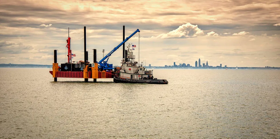 A dredging vessel in Lake Erie, USA