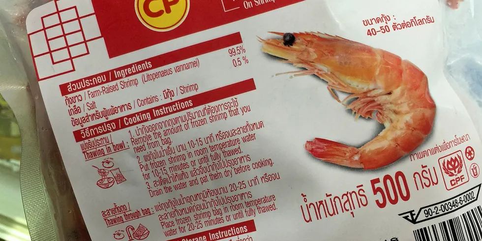 CP Foods shrimp. farmed vannamei Thailand.
