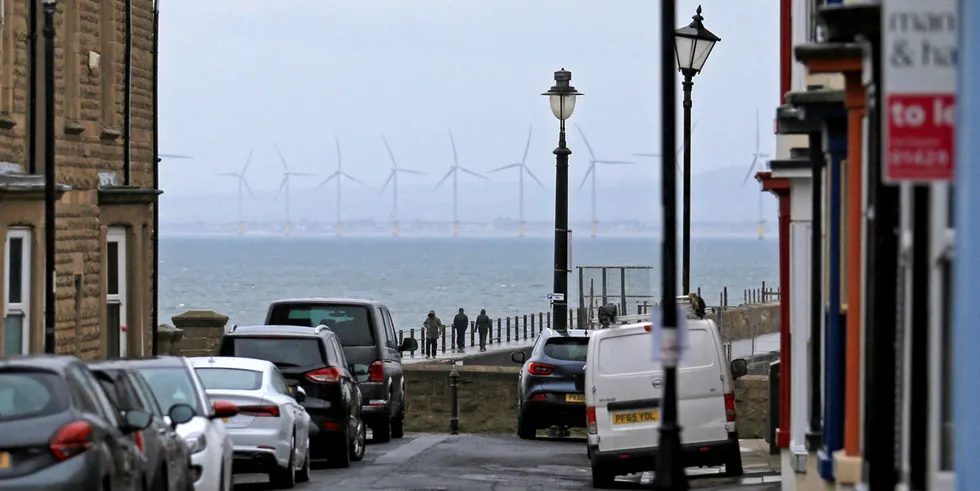 The Teesside offshore wind farm, seen from the nearby town of Hartlepool, northeast England.