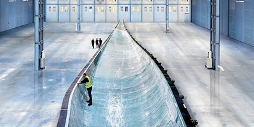 Blade during lay-up in Siemens Gamesa fabrication hall in Aalbord, Denmark