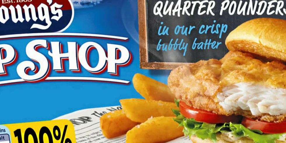 Young's Chip Shop Pollock Fillet Quarter Pounders.
