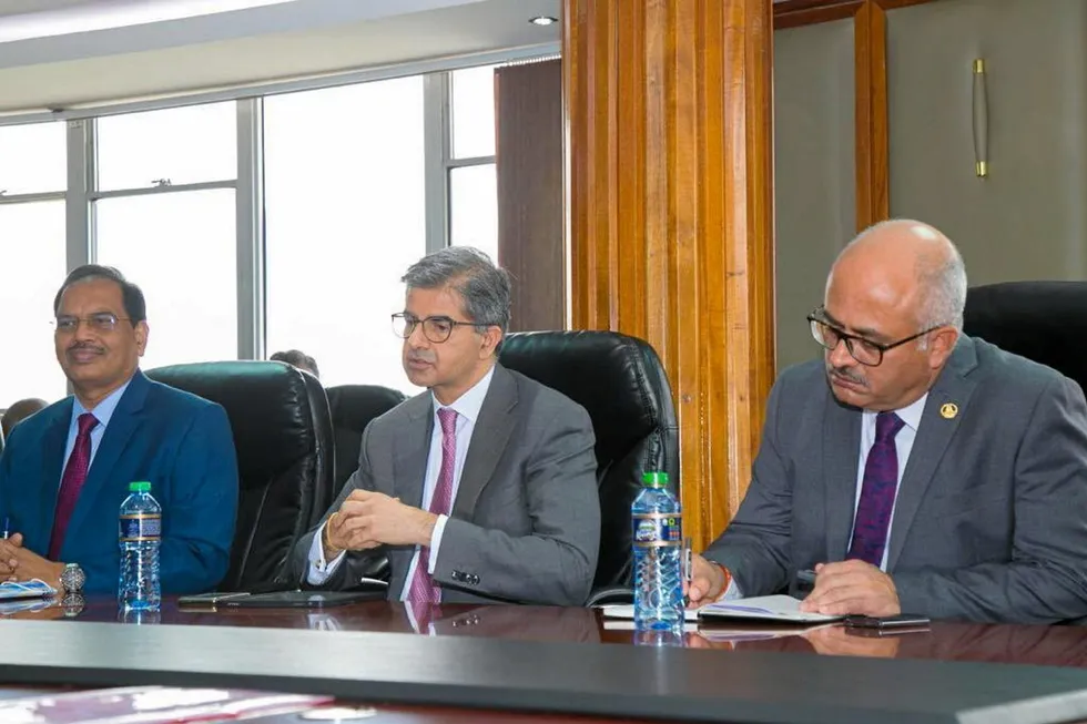 Nairobi meeting: (from left) IOC executive director of E&P business development Hridesh Baindail, Tullow Oil chief executive Rahul Dhir and ONGC Videsh exploration director Sanjeev Tokhi