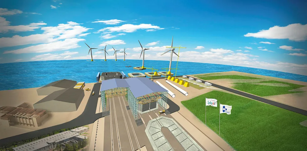 CGI of Bygging-Uddeman concrete floating wind platform fabrication