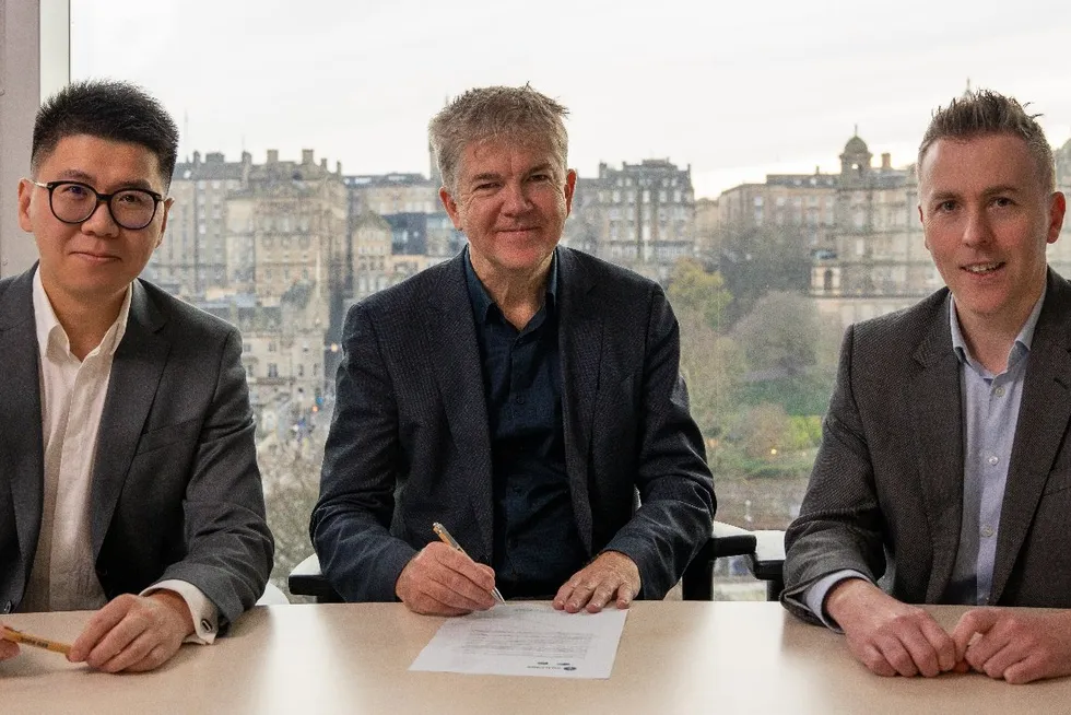 Red Rock Renewables CEO, Xiaomeng Chen; Inch Cape Project Director, John Hill and ESB Head of Offshore Wind, Hydrogen and Long-Term Storage, Paul Lennon