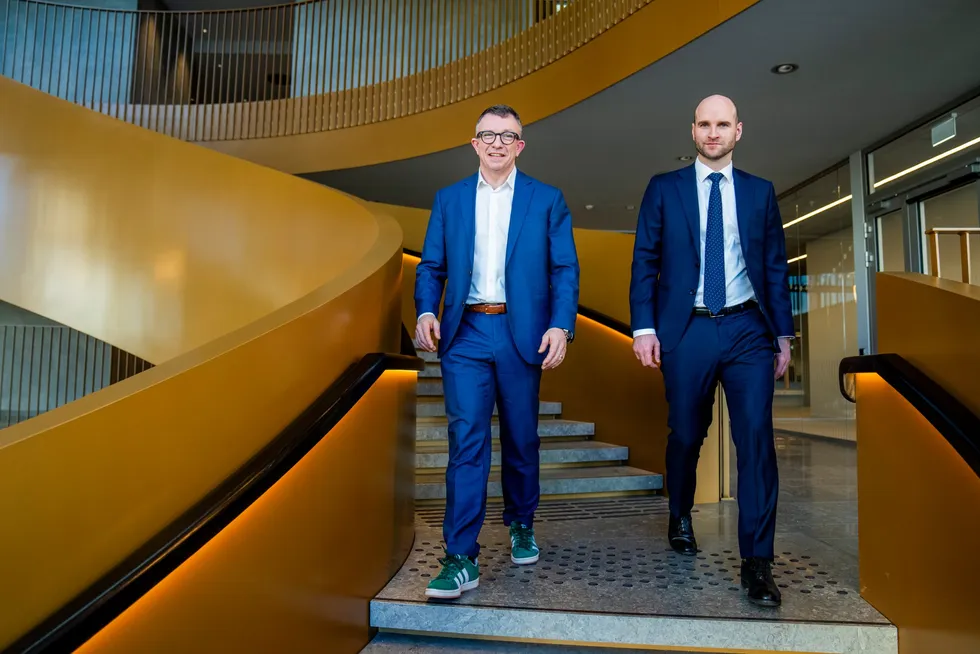 Aker BP chief executive Karl Johnny Hersvik (left) and chief financial officer David Tonne
