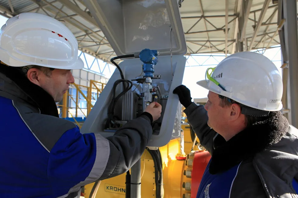 Metering facility at the Russkaya gas compressor station in the Krasnodar region of Russia that is a starting point for the TurkStream export pipeline across the Black Sea.