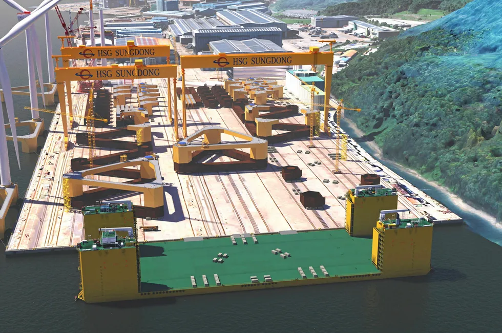 A blueprint of industrialised floating wind fabrication simulation in Korea produced by Principle Power and potential Korean yard partner HSG Sungdong.