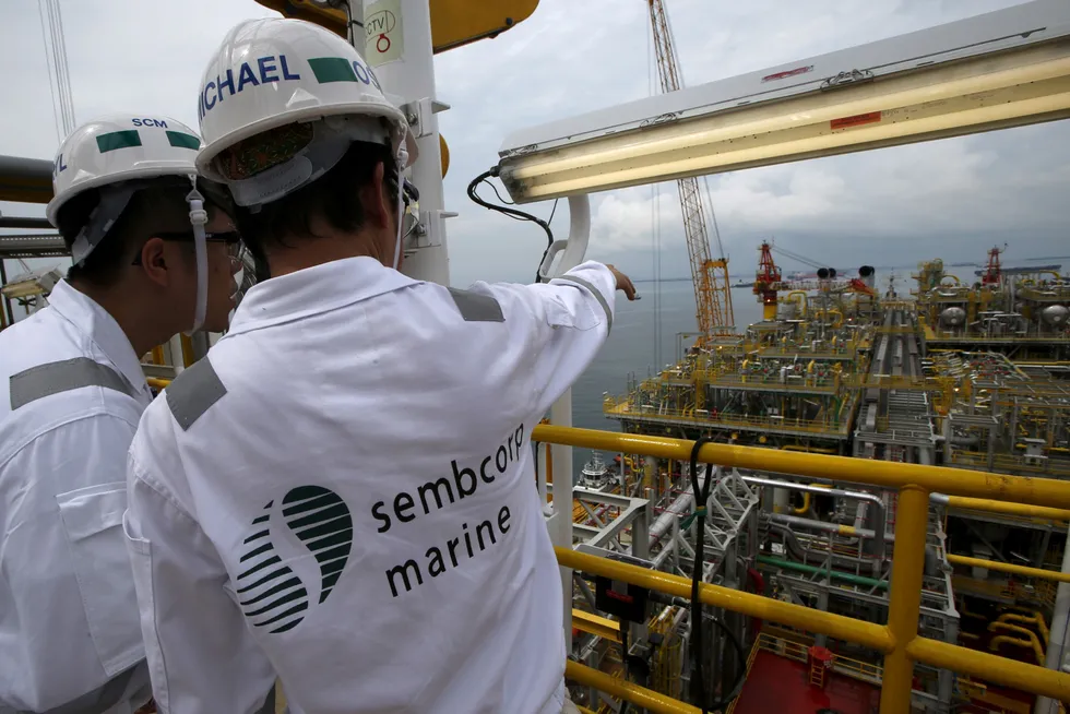 Fabrication: Sembcorp Marine employees at Jurong Shipyard in Singapore.