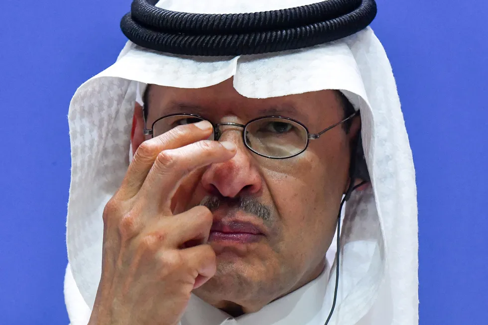 Saudi Arabia’s Energy Minister Prince Abdulaziz bin Salman speaks in St Petersburg on Thursday.