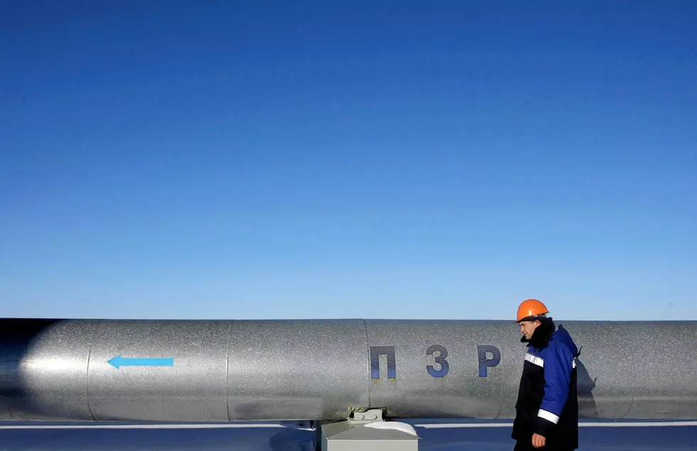 Infrastructure: a worker at a Gazprom pipeline facility