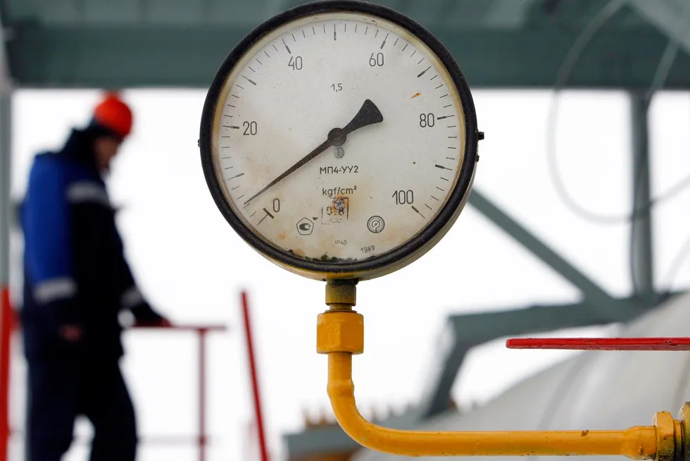 A Gazprom technician seen at the Sudzha gas compressor and metering station in the Kursk region of Russia.