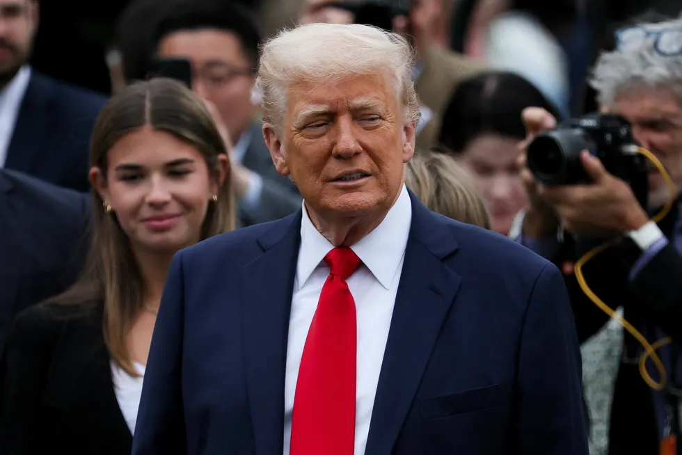 US President Donald Trump attends the annual White House Easter Egg Roll on the South Lawn of the White House in Washington, DC, US, on 21 April 2025.