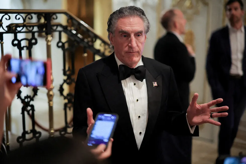 North Dakota Governor Doug Burgum speaks with the media ahead of the America First Policy Institute (AFPI) gala at Mar-A-Lago in Palm Beach, Florida, US on 14 November 2024.
