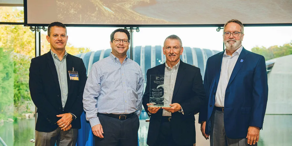 Accepting the award on behalf of Jill Turner-Mitchael is David Badeen, vice president HealthCare for Sam’s Club. Shown Left to Right – Sam’s Club President and CEO, John Furner; Sam’s Club Executive Vice President and Chief Merchandising Officer, Ashley Buchanan; Sam’s Club VP Health Care, David Badeen; Marine Stewardship Council US Program Director, Eric Critchlow.