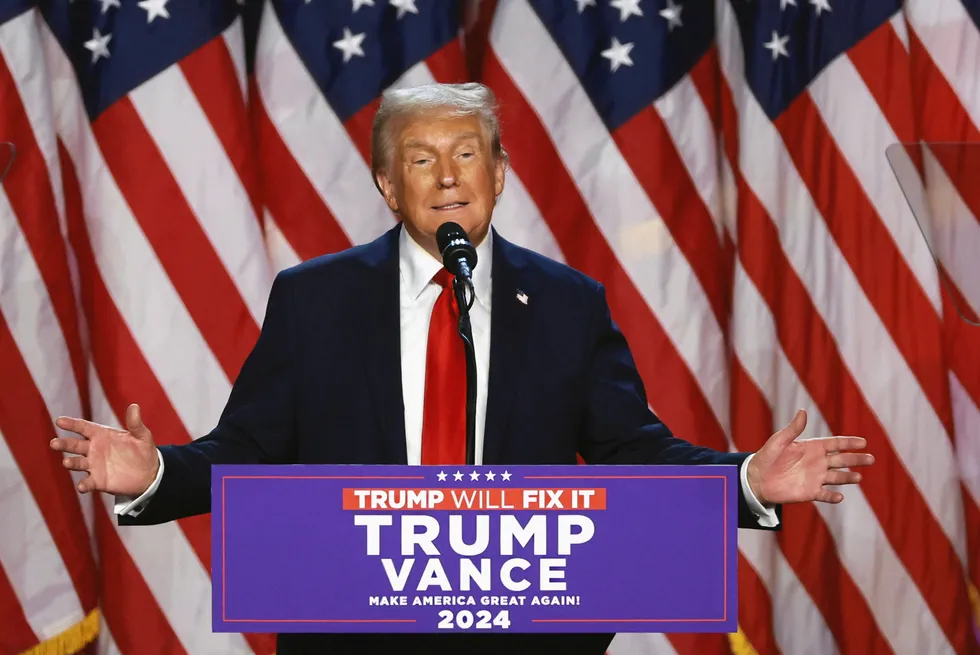 Donald Trump speaks during an election night event at the Palm Beach Convention Center.