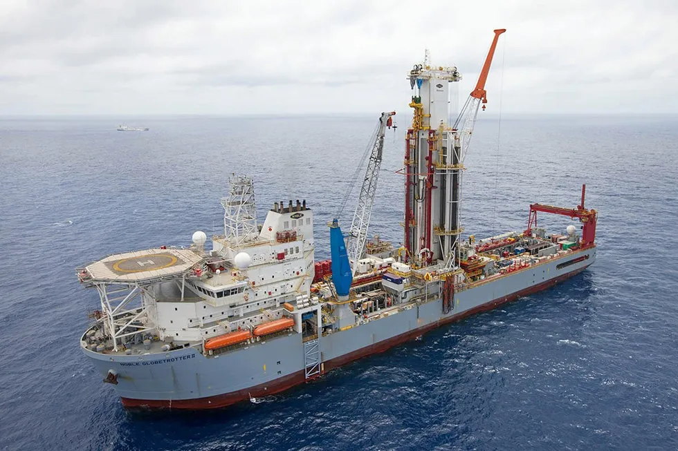 The Noble Globetrotter II, a seventh-generation ultra-deepwater drillship that belongs to Noble Corporation.
