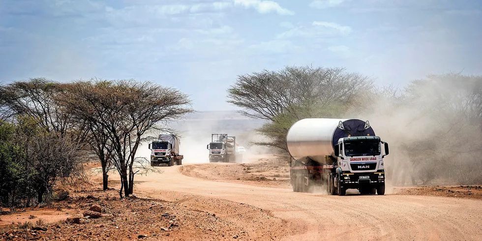Wind turbine parts are driven through rural Kenya. Africa is one of the bright spots of the renewables expansion
