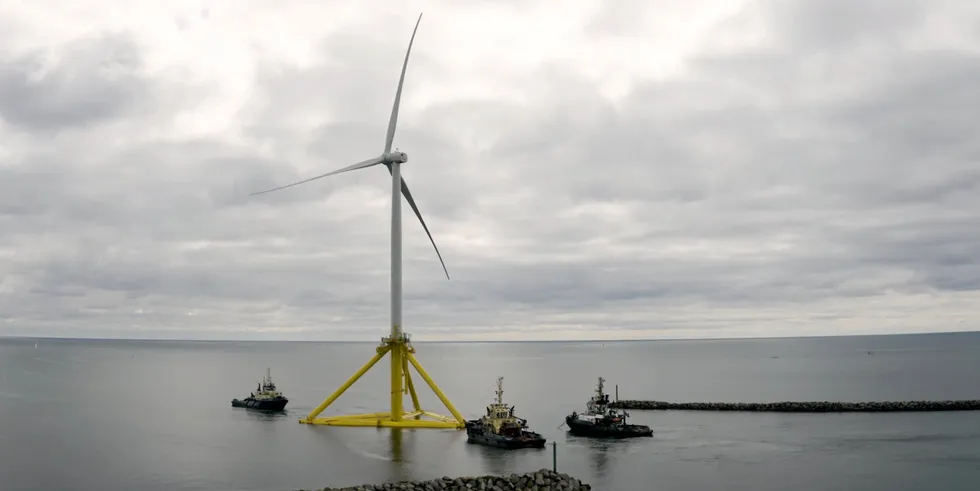 The prototype of the Stiesdal TetraSpar floating wind unit heads out to it testing site off Norway