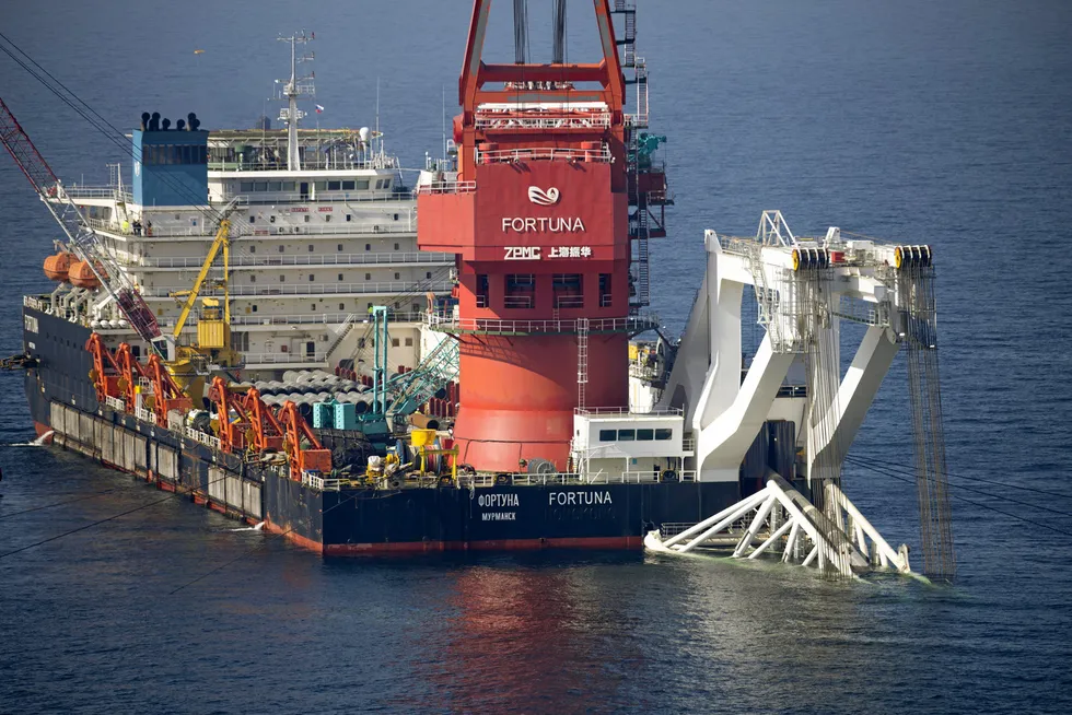 Fait accompli: Russian pipelay barge Fortuna laying an offshore segment of gas export pipeline Nord Stream 2 in the Baltic Sea