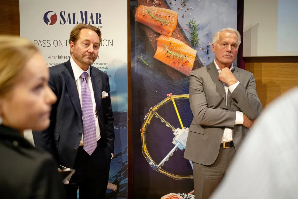 Aker owner Kjell Inge Rokke and SalMar owner Gustav Witzoe together formed Salmar Aker Ocean in 2021.
