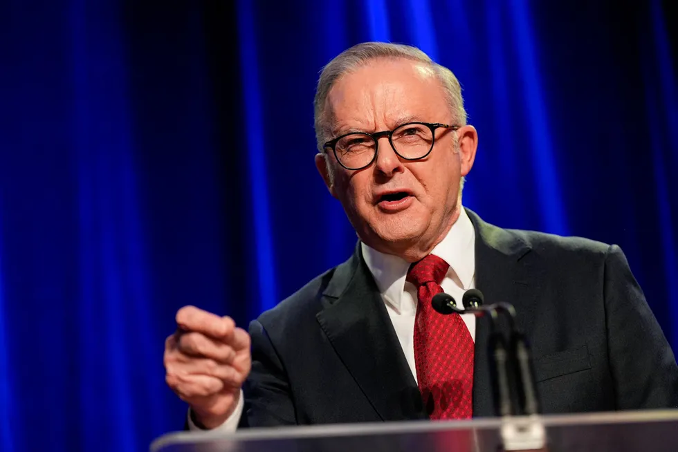 Prime Minister Anthony Albanese delivers a victory speech at the Labor Party’s election night event on May 03 in Sydney