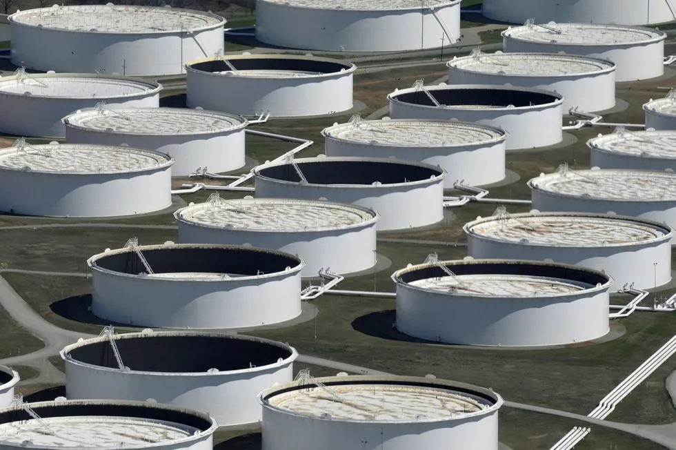 WTI hurting: crude oil storage tanks are seen from above at the Cushing oil hub