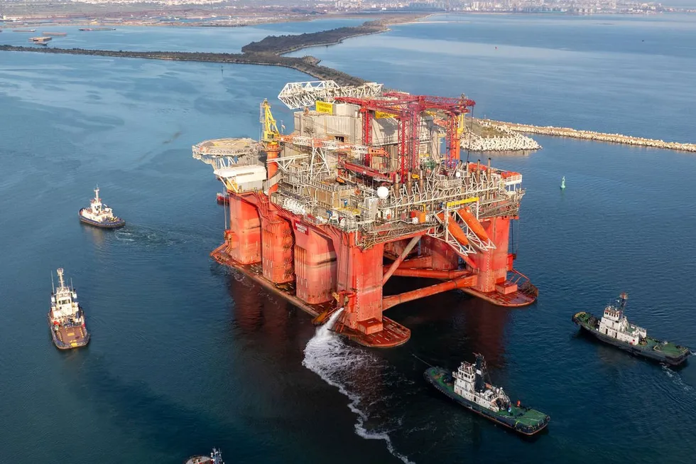 The Transocean Barents arrives at the port of Constanza in Romania for preparations to drill wells on the Neptun Deep block in the Black Sea