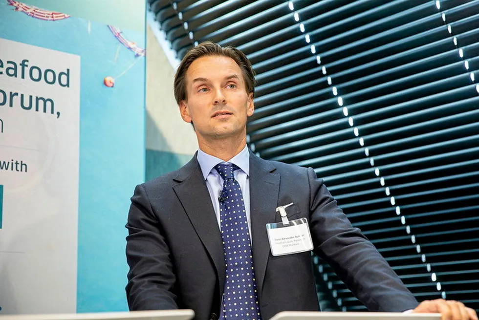 Salmon farmers' production costs are expected to peak in 2024, DNB Markets Head of Equity Research Alexander Aukner said during a presentation at DNB Markets' Seafood Forum in London on Oct. 2 (the picture is not from this event).